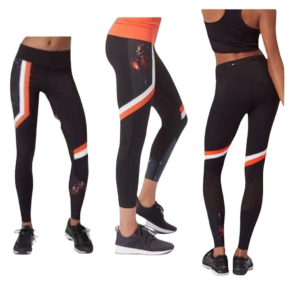 Sweaty Betty Leggings Zero Gravity 7/8 Crop Run Glitch Athletic Black Orange S